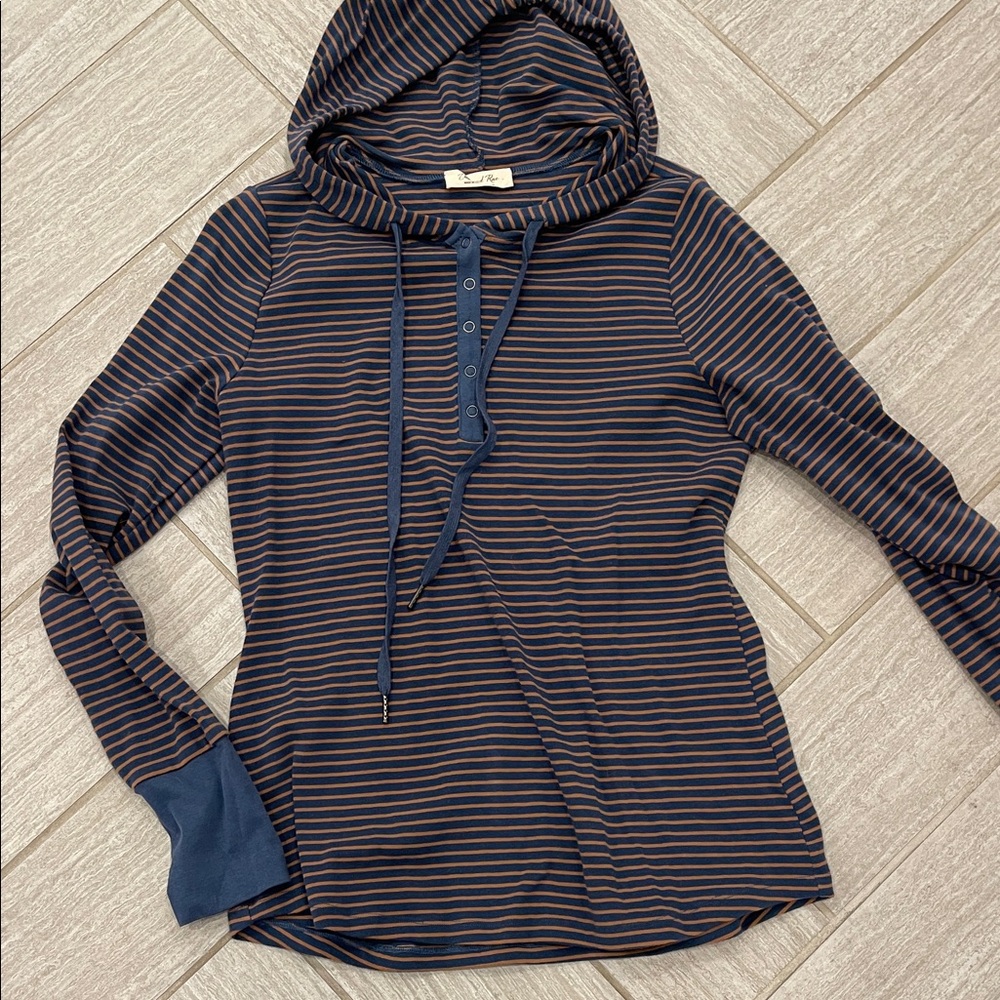 Striped Navy and Brown Doe & Rae Hoodie